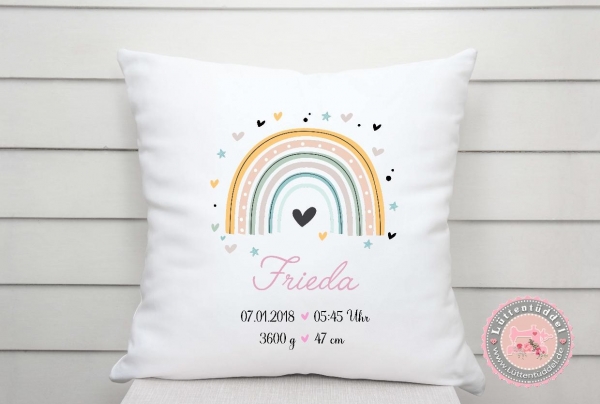 Regenbogen Kissen mit Namen KITA Einschulung Geburtstag Geburt Taufe Geburtskissen von Lüttentüddel®
